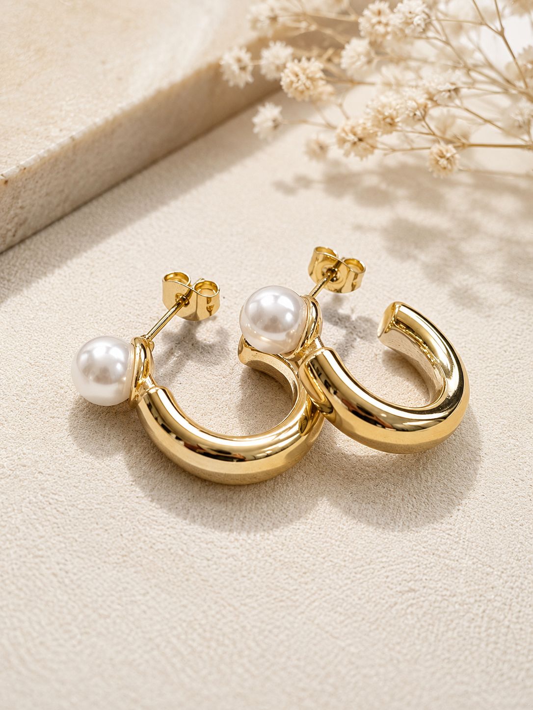 Aretes Pearl Hoops